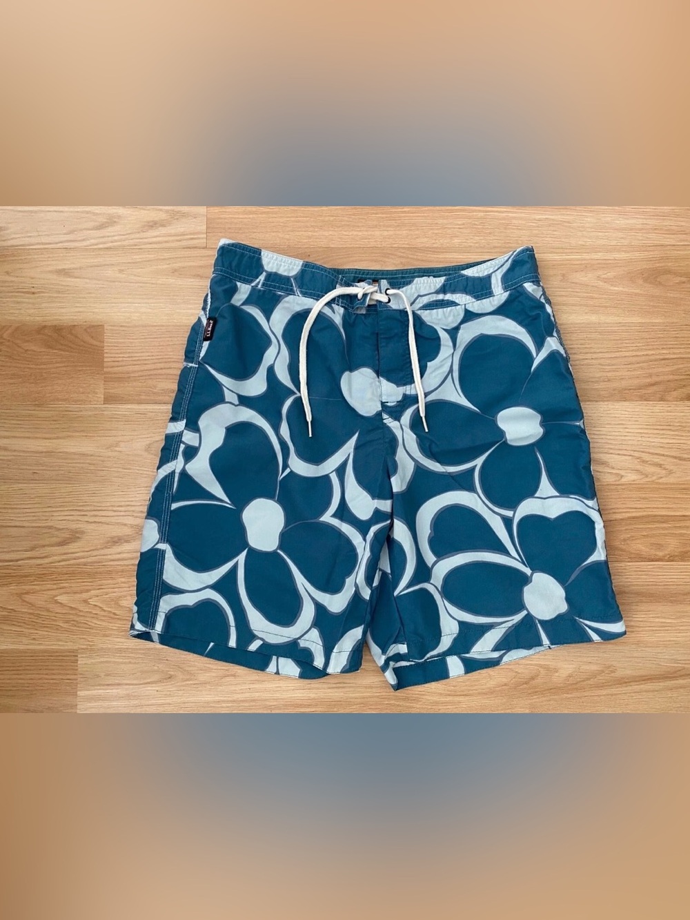 L.L. Bean Teal Blue Floral Swim Board Shorts